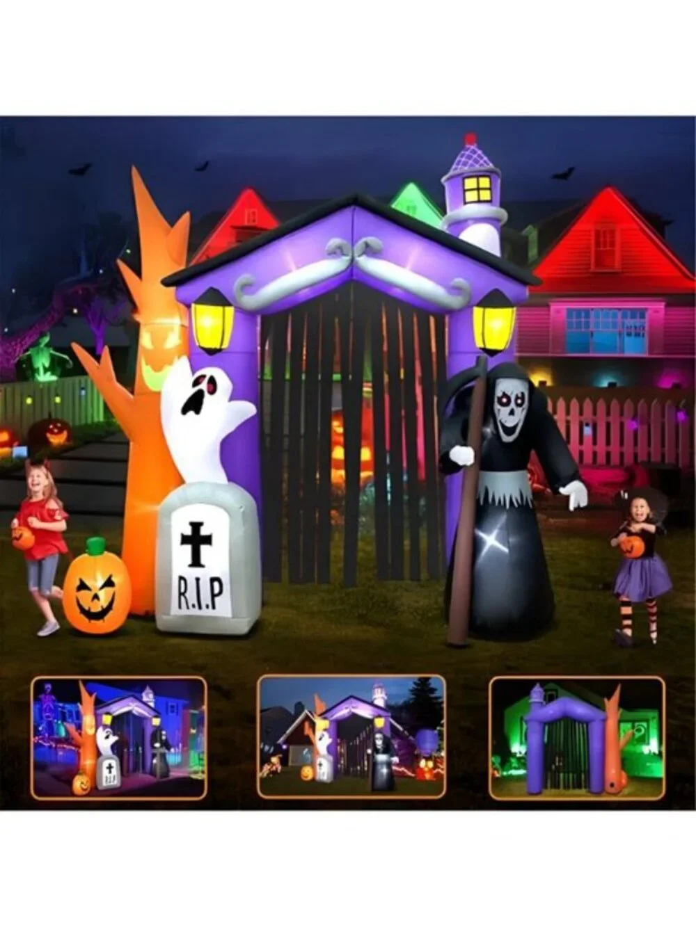 9FT Halloween Inflatables Haunted House Castle Archway Decoration with Led